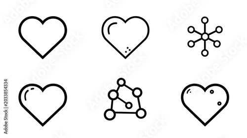 Collection of Hand Drawn Heart Icons in Various Styles Representing Love and Connection