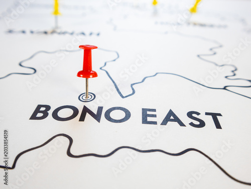 Bild auf Leinwand A close-up stock photo of a Ghana regional map, focusing on the BONO EAST region