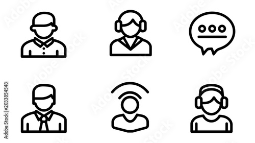 Schilderij op canvas Collection of Line Icons Representing Customer Support and Communication in a Bu