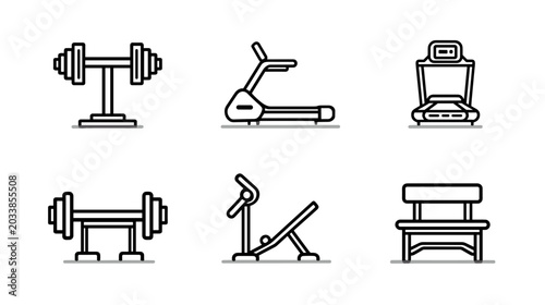 Tableau sur toile Collection of Minimalistic Gym Equipment Icons Including Dumbbells Treadmill and