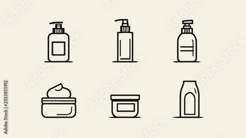 Foto Collection of Simple Line Art Illustrations of Skincare and Cosmetic Product Bot