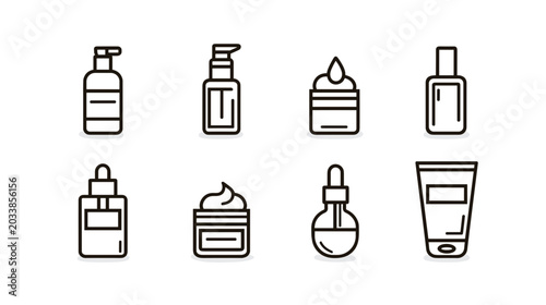 Foto Collection Of Simple Line Icons Of Skincare Products On A Minimalist White Backg