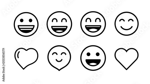 Canvas Print Collection of Simple Smiley Faces and Heart Icon Representing Joy and Happiness