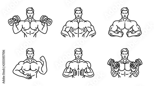 Foto Collection of Stylized Male Fitness Icons Engaging in Various Weightlifting Pose