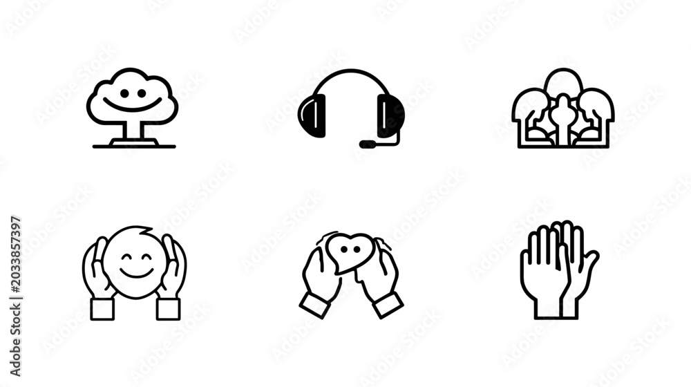 Fototapeta premium Collection of Various Simple Icons Representing Emotions, Support, and Environmental Connection