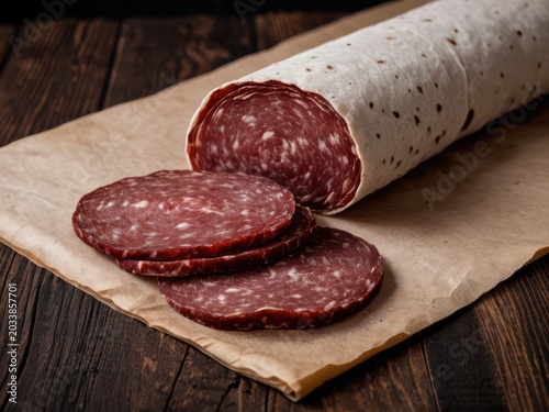 Slices of prosciutto crudo and gourmet cured meats served on a wooden board, antipasto appetizer concept