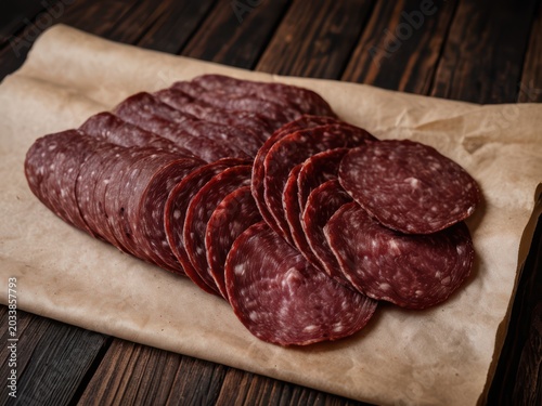Slices of prosciutto crudo and gourmet cured meats served on a wooden board, antipasto appetizer concept