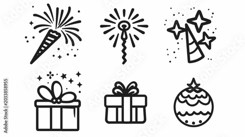 Bilde på lerret Colorful Fireworks and Festive Decorations with Gifts and Ornaments for Celebrat