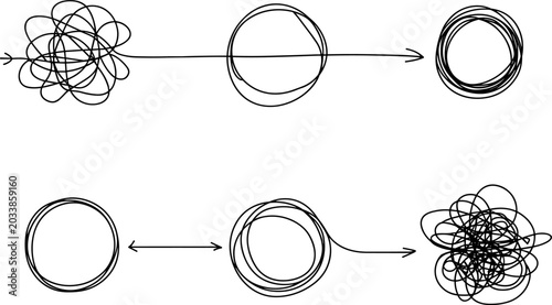 Konstfotografi Chaos to clarity concept illustration with scribble lines transforming into orga