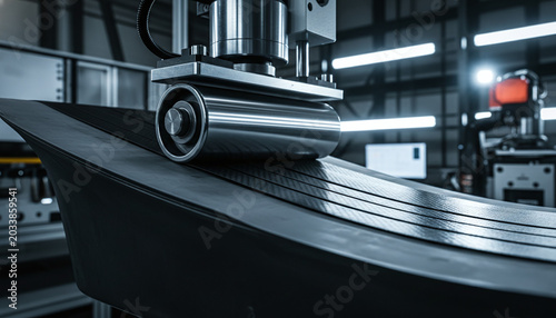 Automated Fiber Placement AFP process pressing carbon fiber tapes on mold