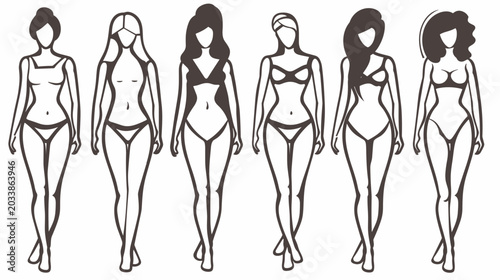 Photography Diverse Group of Silhouetted Female Models Displaying Various Body Types in Swim