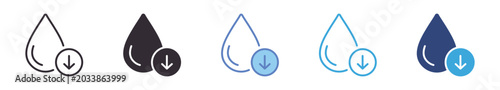 Photos Water Consumption Reduction Icon Set , water drop with down arrow symbol, resour