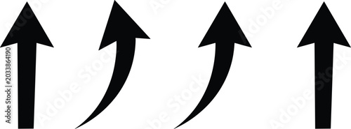 Fotografie Minimalist black upward arrows set with straight and curved designs for progress
