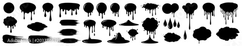Foto Liquid paint drips and melting ink splash silhouettes set in graphic minimalist