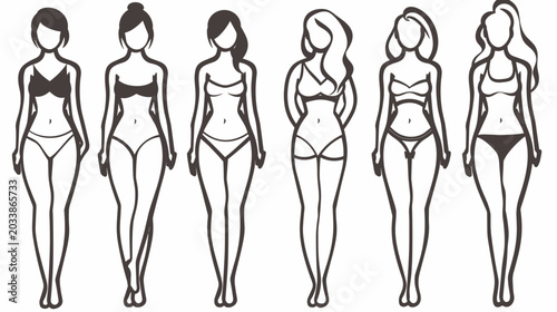 Foto Diverse Silhouettes of Women in Swimwear Displaying Various Body Shapes and Styl