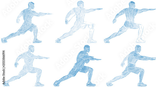 Billede på lærred Dynamic Silhouette of Athlete Running with Motion in Abstract Blue Illustration