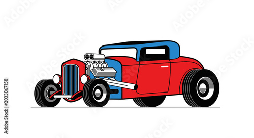Schilderij op canvas Vintage Hot Rod Car with Exposed Engine and Custom Paint