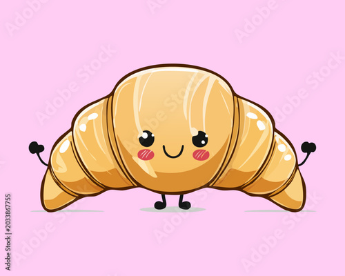 Foto Adorable buttery croissant bakery character with joyful face expression for morn