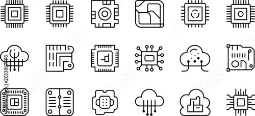 Valokuva Collection of electronic and technology related icons isolated on transparent ba