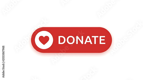 Red donate button with heart icon isolated on white background