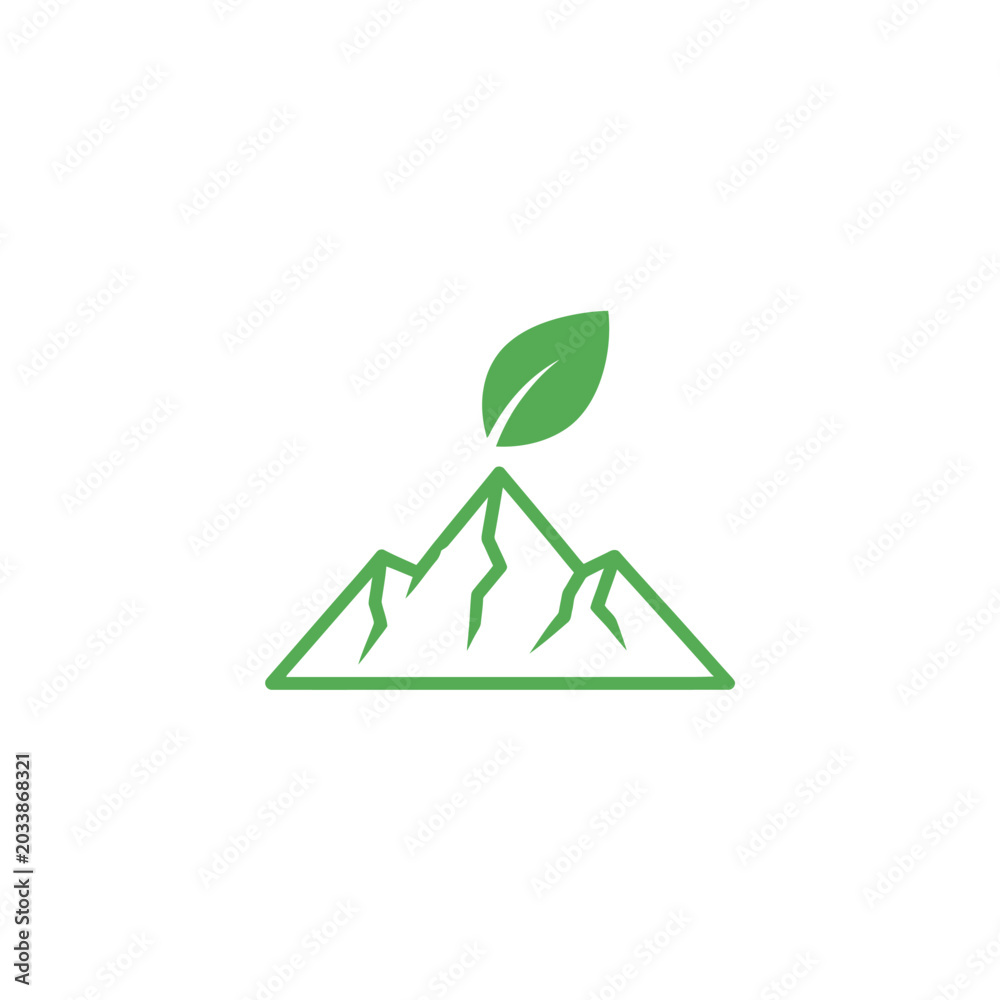 Obraz premium Green mountain with leaf symbol.