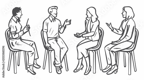 Tableau sur toile Engaged Group Of Four Individuals Participating In A Collaborative Discussion On