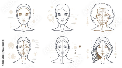 Foto Facial Expressions and Emotions Illustrated in a Minimalist Style with Abstract