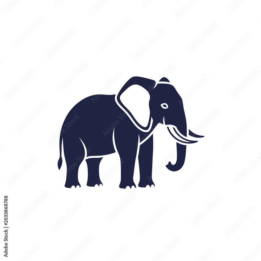 Fototapeta premium A dark blue silhouette of an elephant.