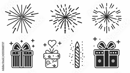 Billede på lærred Festive Fireworks and Colorful Gifts with Decorations and Candle for Celebration