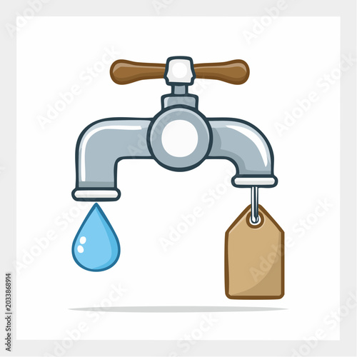 Water tap with price tag and dripping water