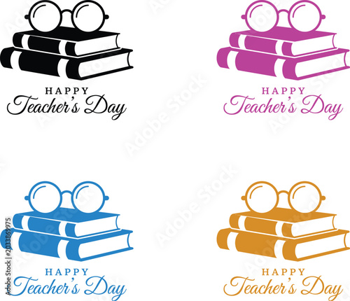 Happy teachers day colorful book and glasses illustrations Chinese Teachers’ Day 