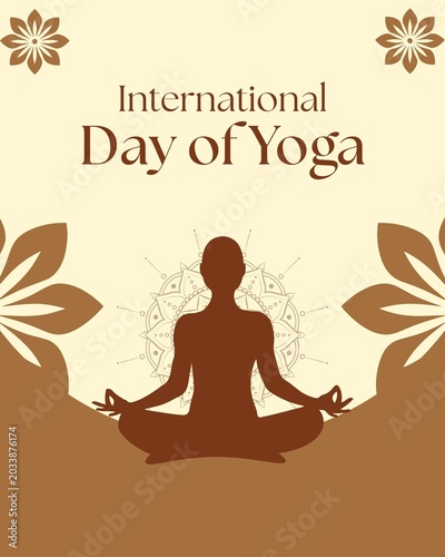 Photos Yoga Day Brown and Beige Illustrative Greeting Poster