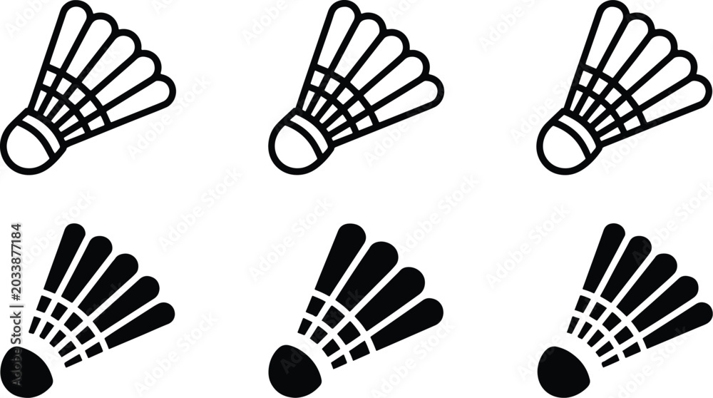 Obraz premium Set of six badminton shuttlecocks isolated on transparent background for sports equipment design