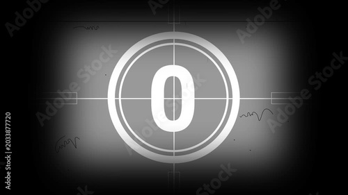Vintage Movie Countdown Animation With Circular 5 Second and Old Film Leader Texture for Retro Cinema Intro Theme. 4K Video