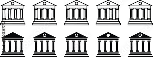 Konstfotografi Set of ten classic architectural building facade icons with columns and pediment