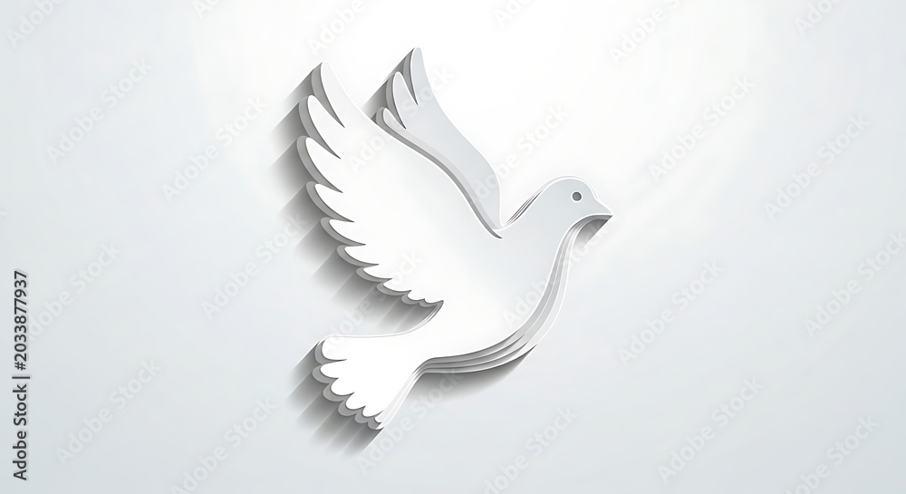 Fototapeta premium Flying White Dove Silhouette on Gray Background