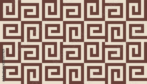 Quadro su tela Seamless geometric pattern with Greek key meander design in brown and beige