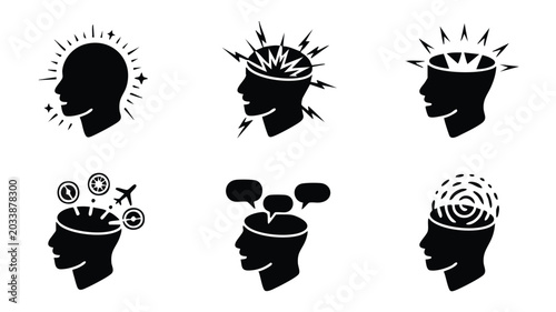 Tableau sur toile Collection of various microchip and processor icons in line art style for tech a