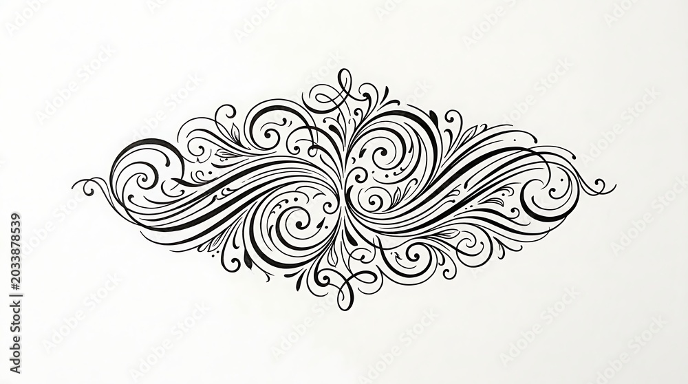 Fototapeta premium Intricate black swirling floral design on white background