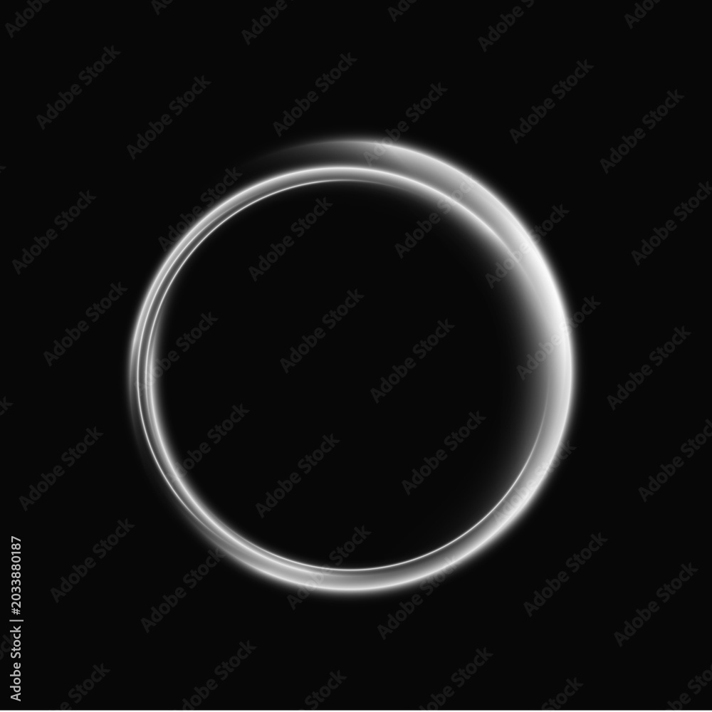 Fototapeta premium Elegant white spiral beams wrap into circular energy forms with glitter dust. Motion feels smooth and continuous. Abstract design suggests modern technology. 