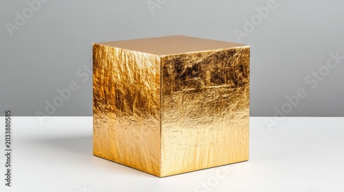 Golden cube on a plain background.