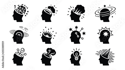 Schilderij op canvas Collection of creative thinking and mental states illustrated through silhouette