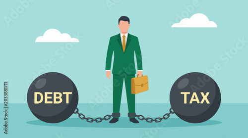 Foto Businessman shackled by debt and tax, illustrating financial burdens and struggl