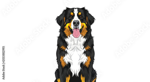Schilderij op canvas Bernese Mountain Dog Portrait, Happy Dog with Tongue Out, Isolated White Backgro