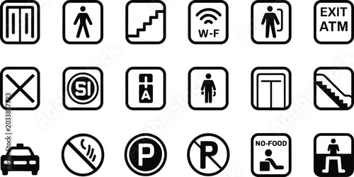 Obraz na płótnie Collection of common public signs and symbols isolated on transparent background