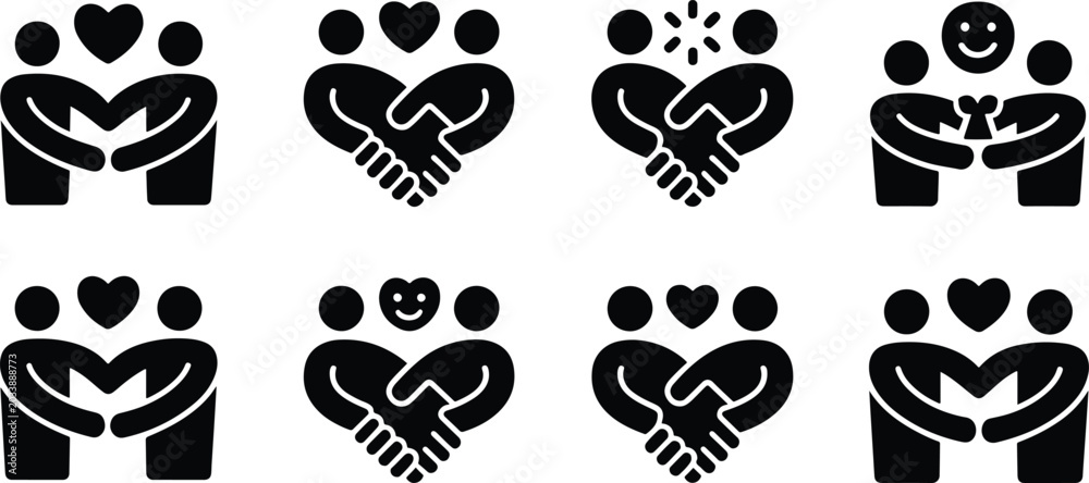 Fototapeta premium Set of diverse hand holding heart icons representing love care and emotional support isolated on transparent background