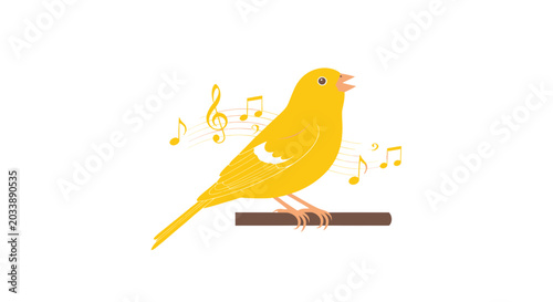 Quadro em tela Yellow Canary Bird Singing Music Notes Illustration