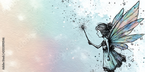 The Wand‑Lit Whisper: A Tiny Fairy in Soft Pastel Magic, ai generated.