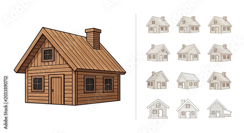 Fotografie Small wooden house with chimney.