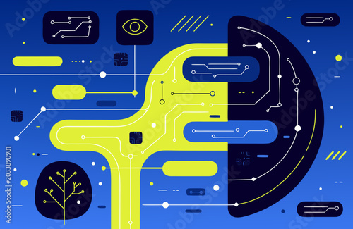  Futuristic AI technology vector background, glowing neural network, digital brain, cyber connections, blue gradient, abstract tech illustration, modern editable vector style